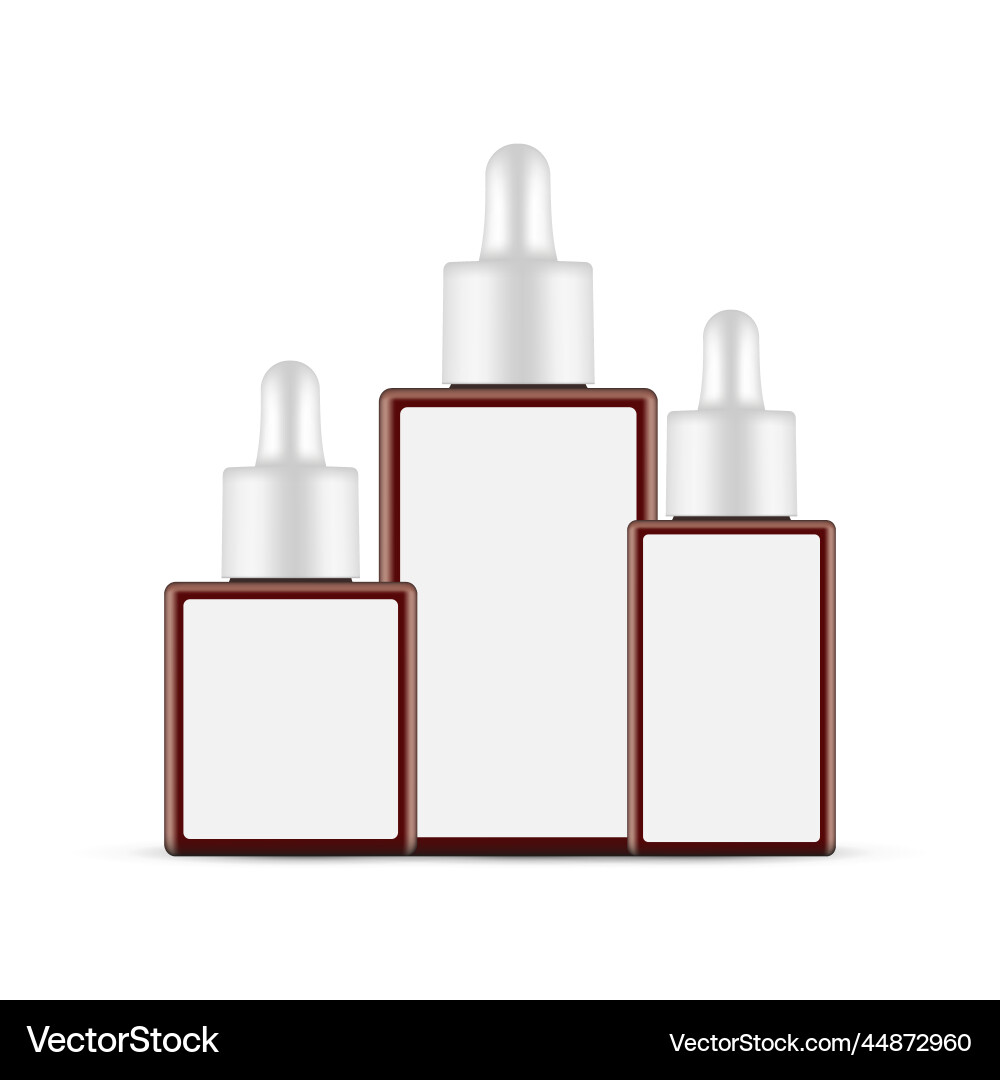 Amber rectangular dropper bottles mockups Amber rectangular dropper bottles mockups vector image