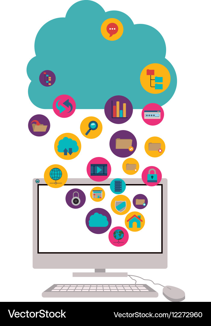 Cloud computing and media icon set design Vector Image