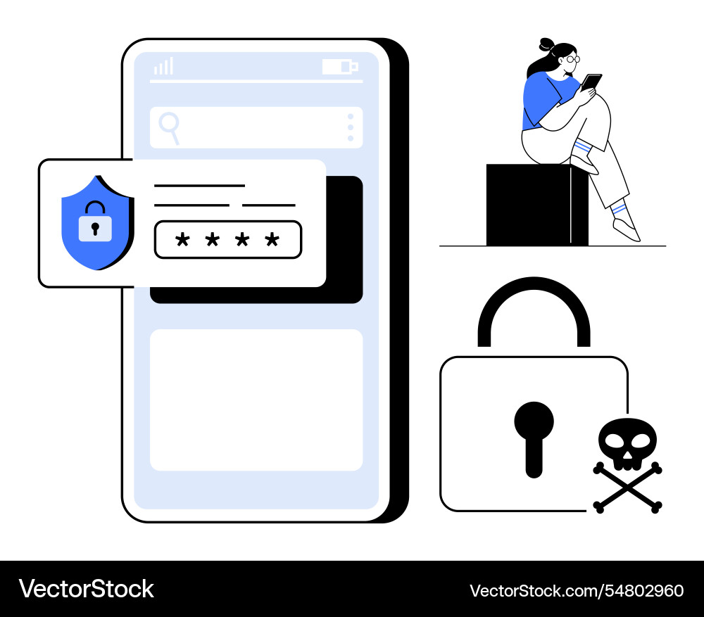 Cybersecurity elements including mobile device Vector Image