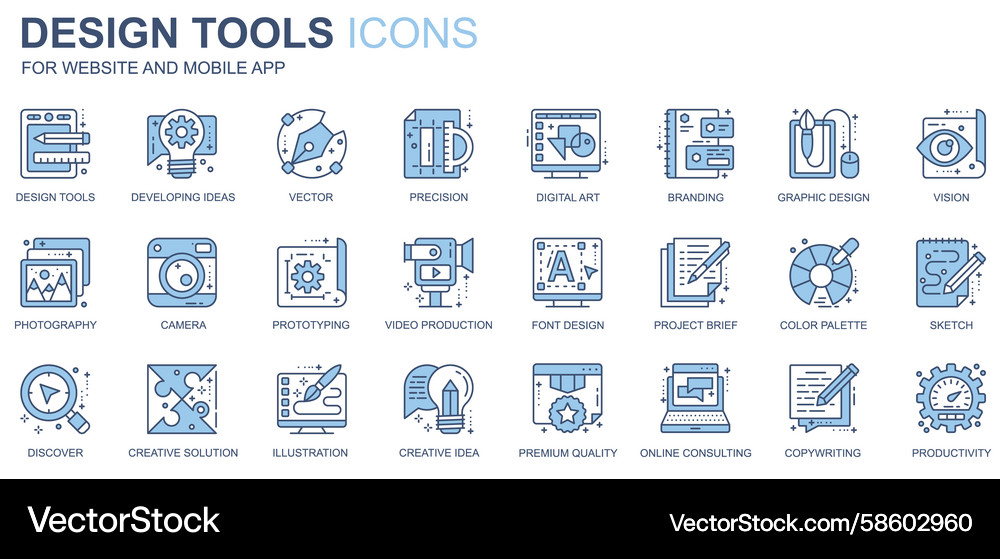 Design tools web icons set in duotone line Vector Image