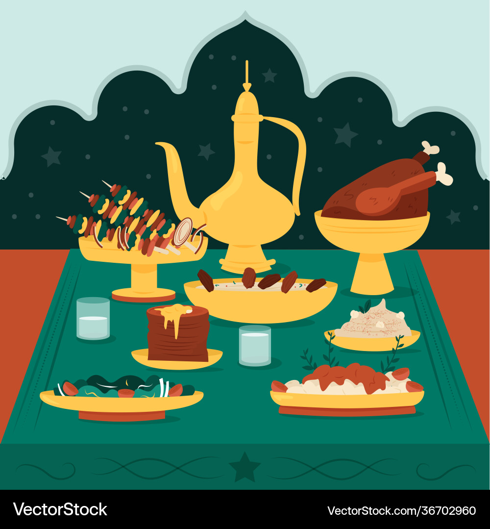 Flat iftar meal Flat iftar meal Vector Image