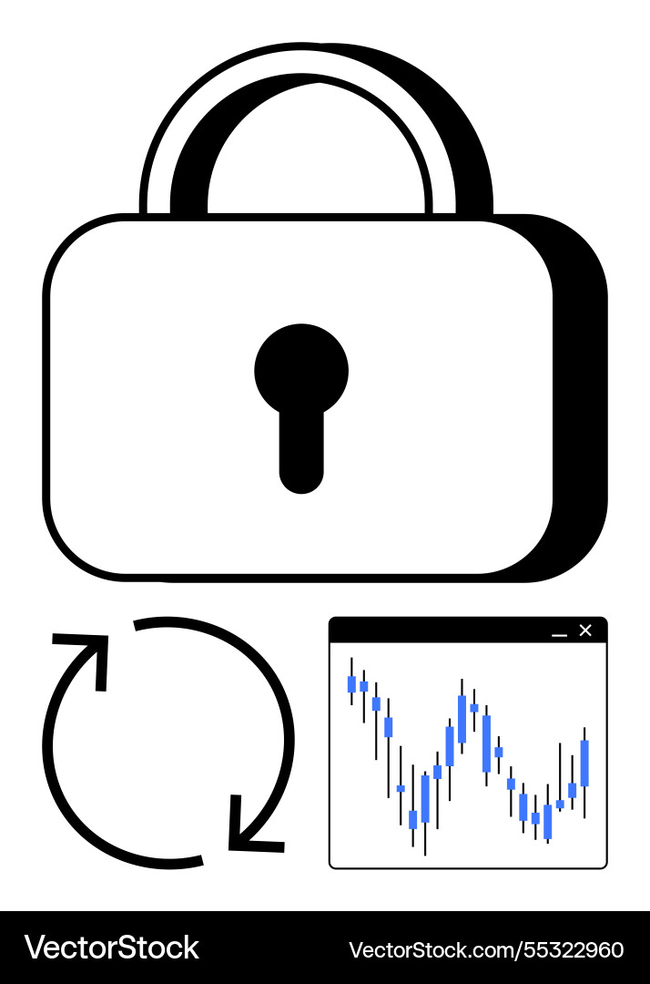 Lock and data analysis chart depicting security Lock and data analysis chart depicting security vector image