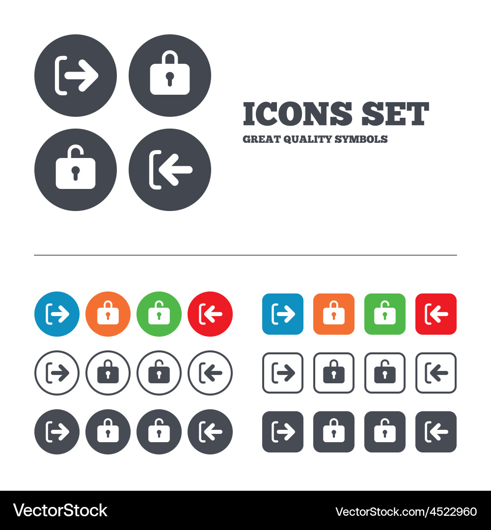 Login and logout icons sign in icon locker Vector Image