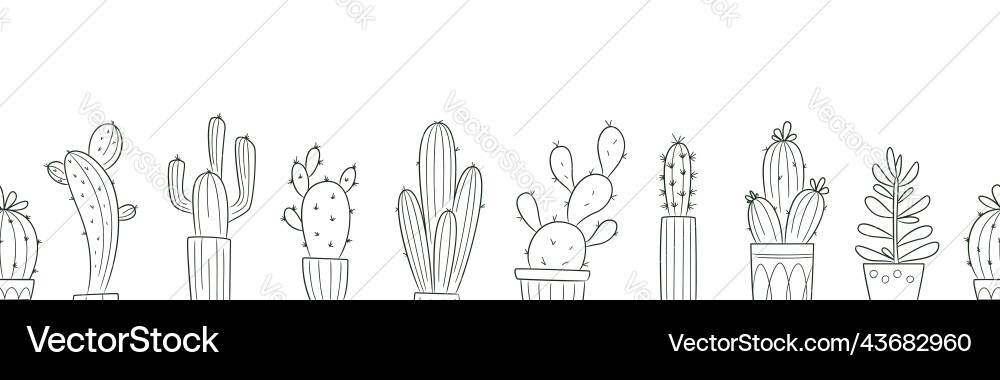 Seamless horizontal pattern with cactus in pots Seamless horizontal pattern with cactus in pots vector image
