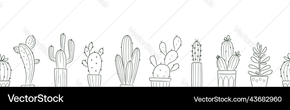 Seamless horizontal pattern with cactus in pots vector image