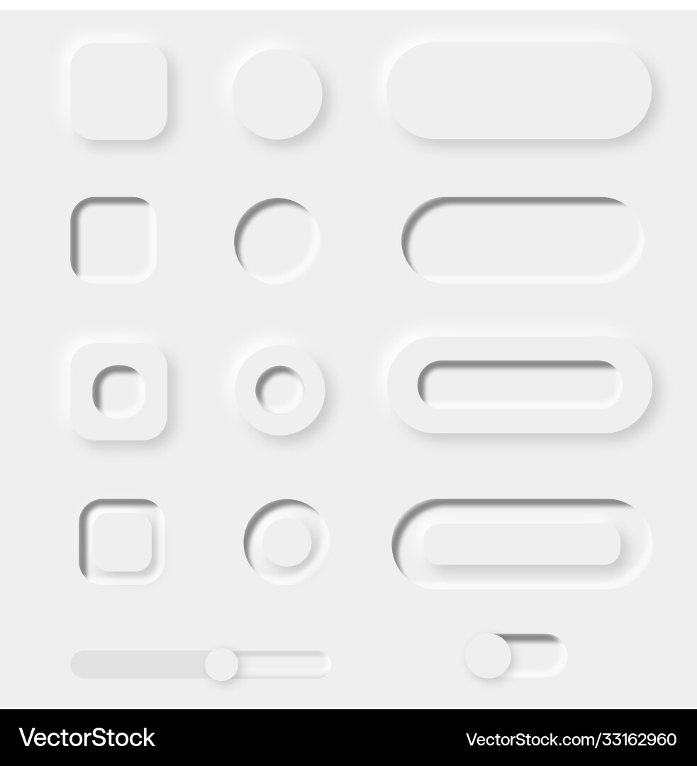 Set 3d white buttons neomorphism design style Set 3d white buttons neomorphism design style vector image