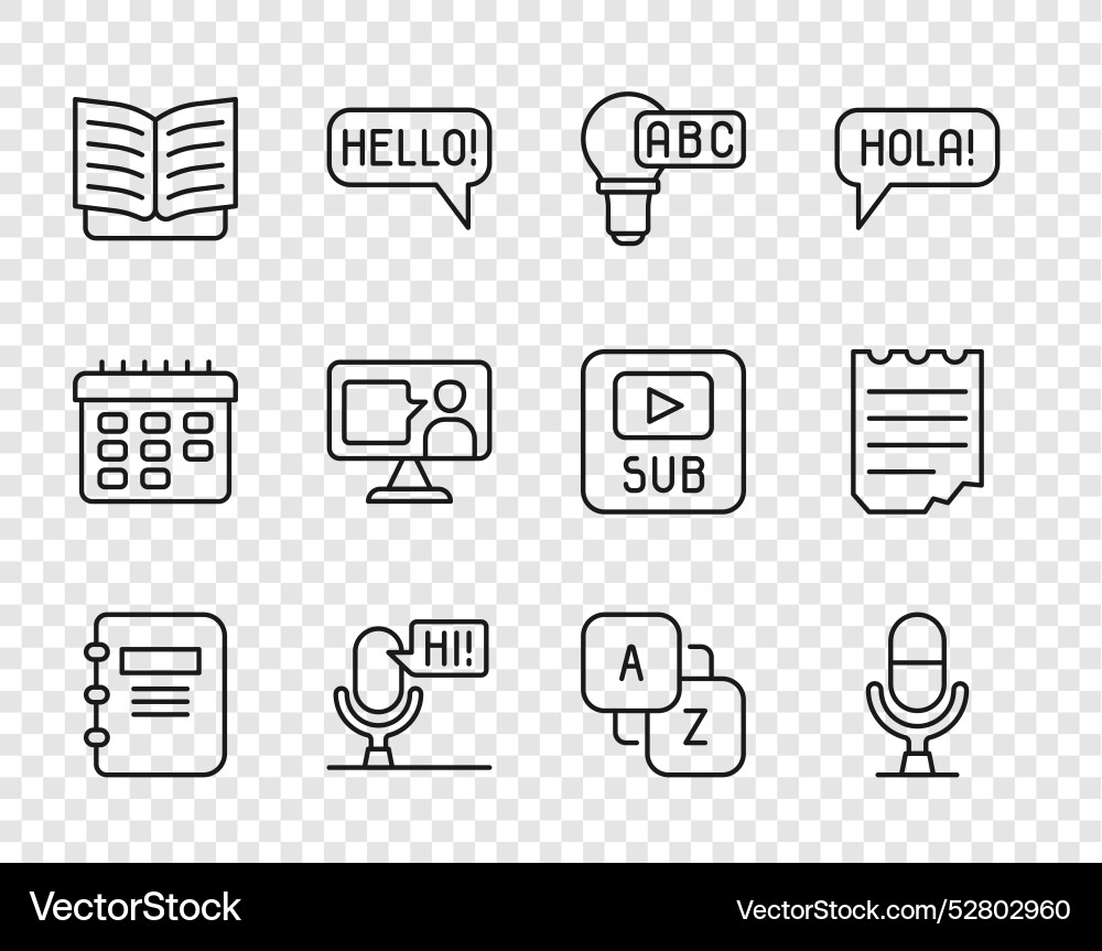 Set line notebook microphone voice device Set line notebook microphone voice device Vector Image