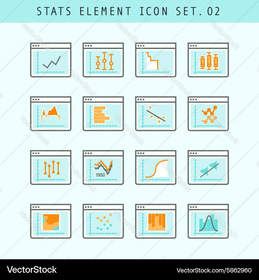Statistic Line Icons - Data & Charts vector image