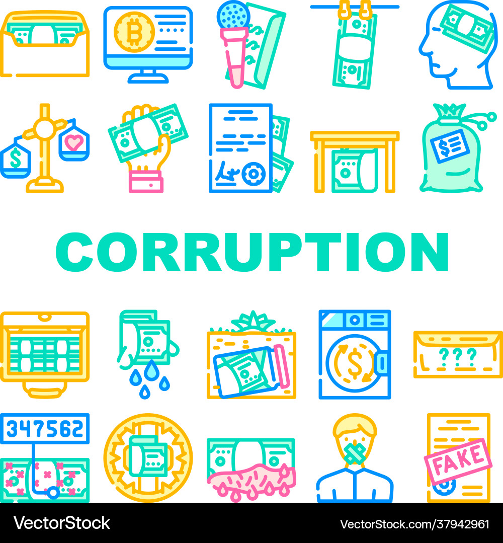 Corruption problem collection icons set Corruption problem collection icons set vector image