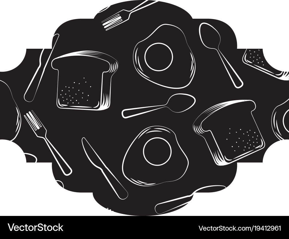Frame with eggs and cutlery pattern background Vector Image