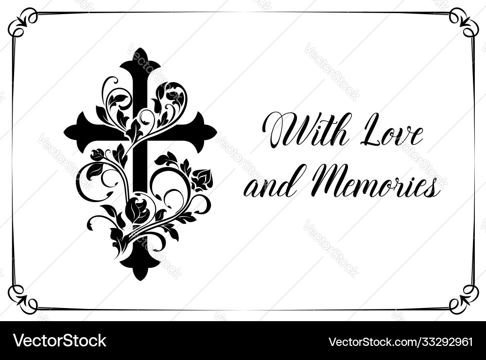Funeral card with cross and floral ornament Funeral card with cross and floral ornament vector image