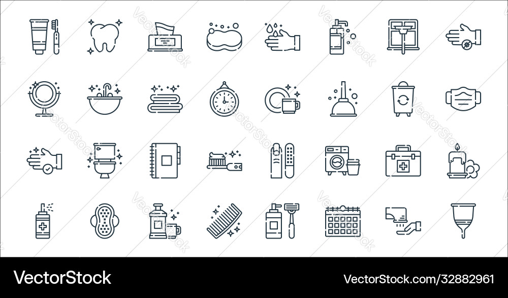 Hygiene routine line icons linear set quality Hygiene routine line icons linear set quality vector image