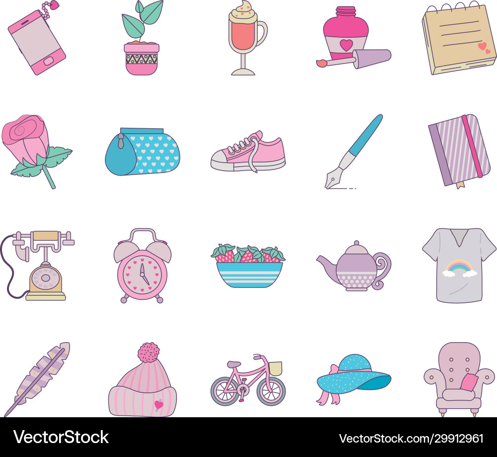 Isolated cute objects line and fill style icon set Vector Image