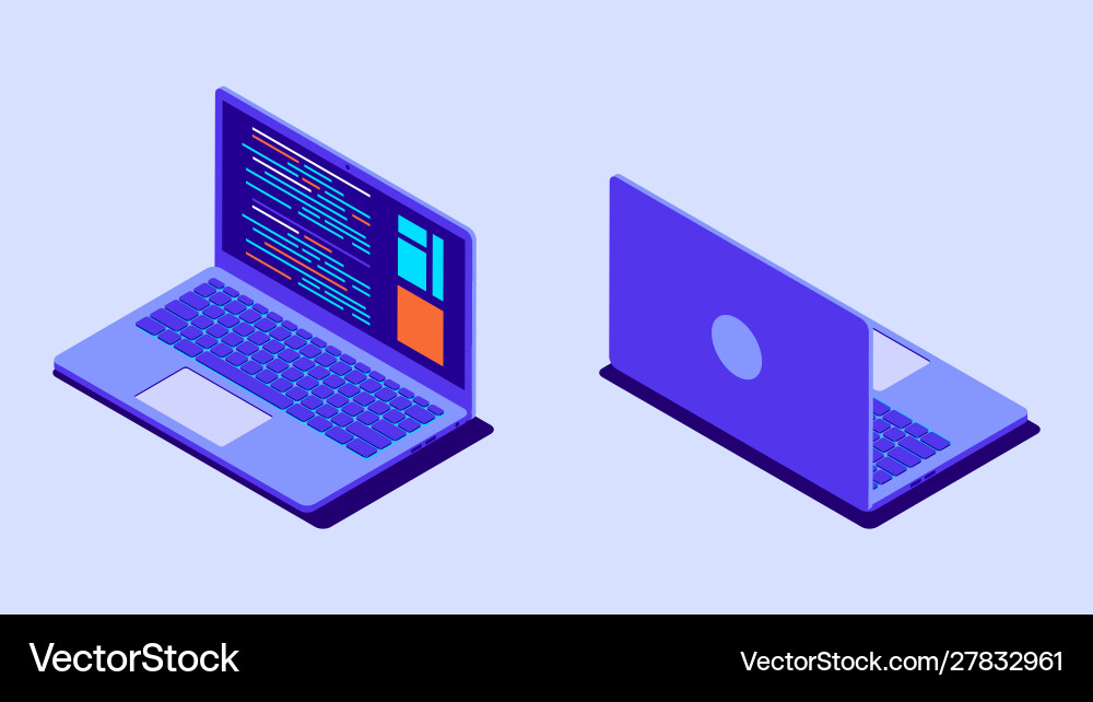 Isometric laptop with program code on screen Vector Image