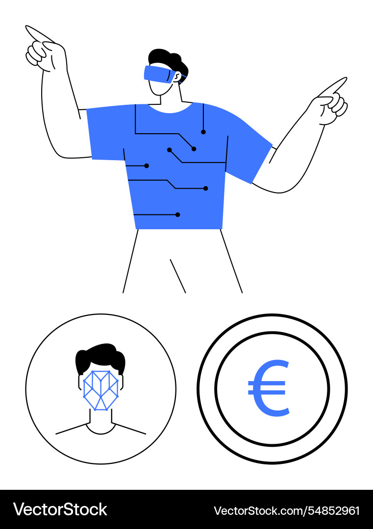 Man using virtual reality wearing goggles Man using virtual reality wearing goggles vector image