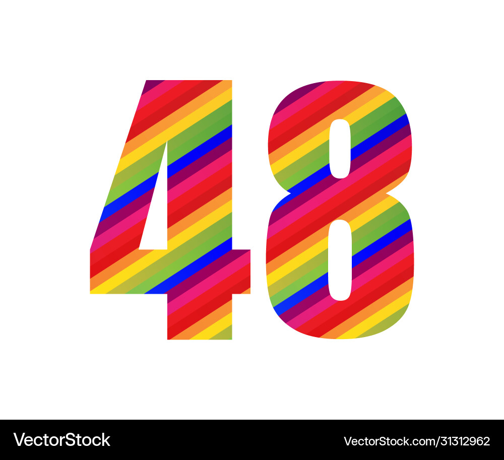 48 number rainbow style numeral digit colorful 48 number rainbow style numeral digit colorful vector image
