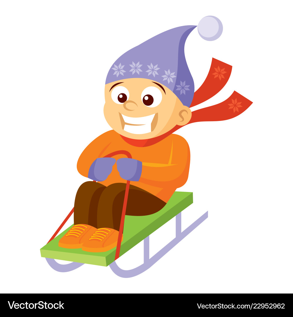 Boy sledding cartoon character winter Boy sledding cartoon character winter vector image