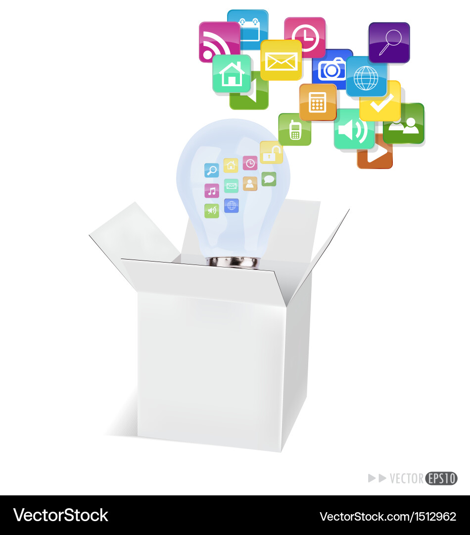 Bulb with application icons Vector Image