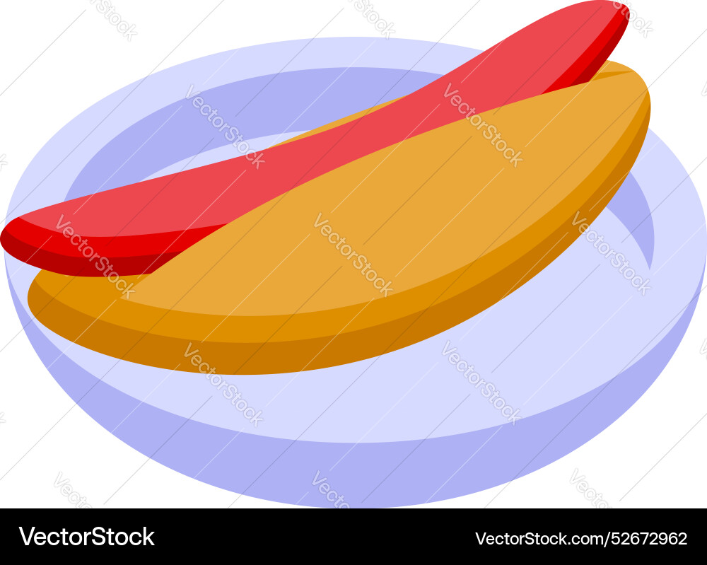Hot dog lying on a plate isometric Vector Image
