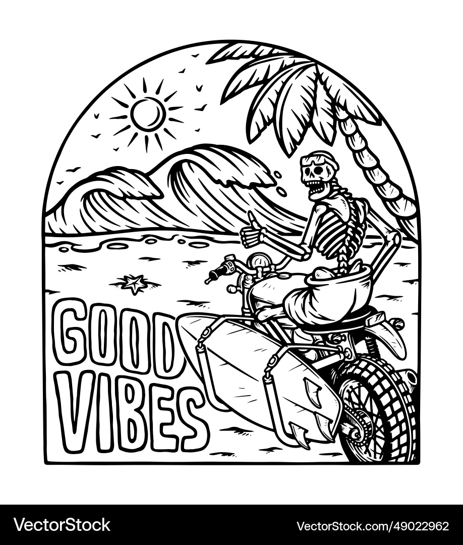 Motorcycle Skull Beach Vibe Vector Image
