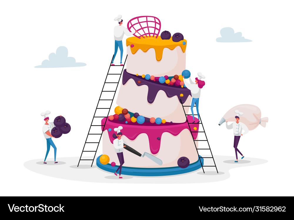 People cook festive cake with cream and berries People cook festive cake with cream and berries vector image