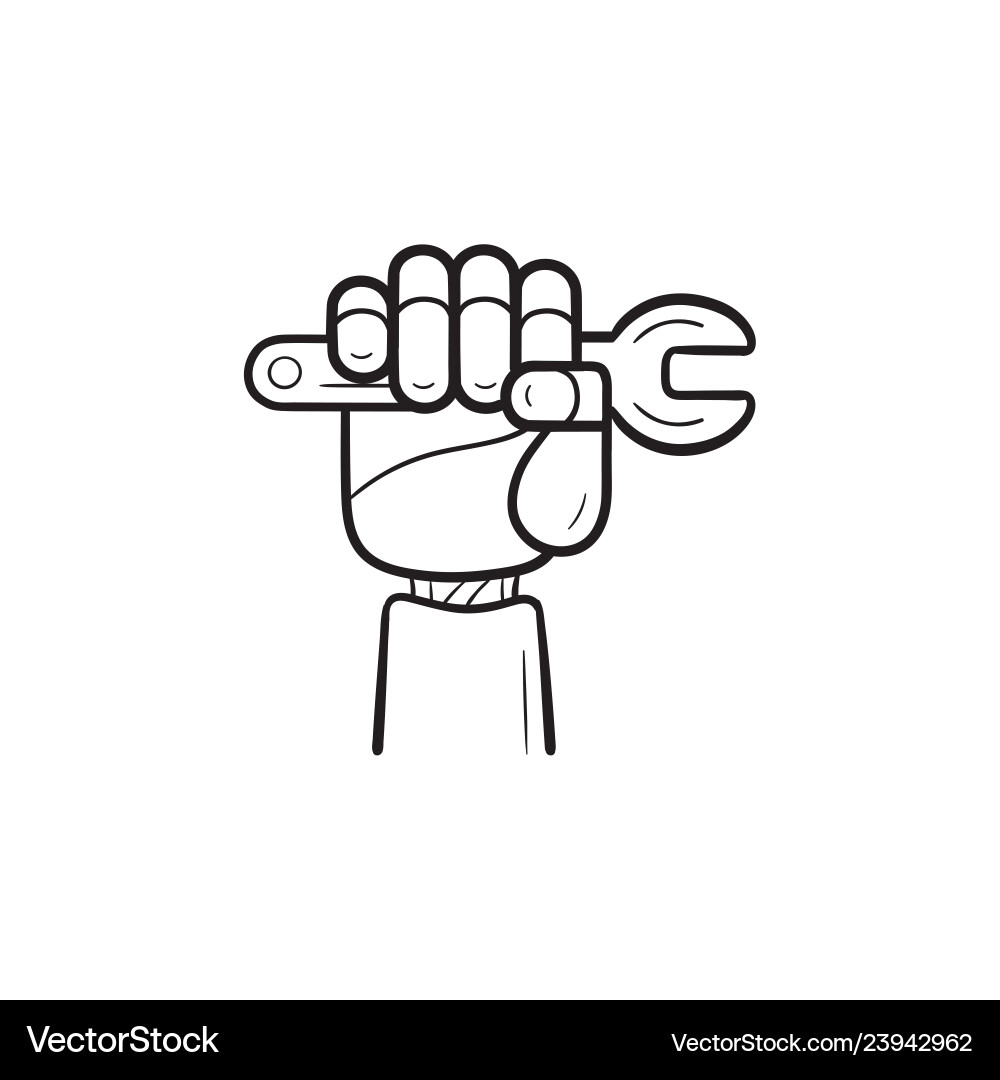 Roboterarm mit Schlüsselhand gezeichnet Umriss doodle Roboterarm mit Schlüsselhand gezeichnet Umriss doodle vektorbild