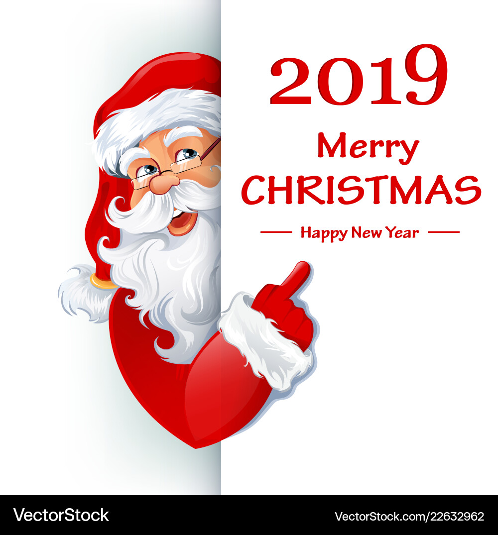 Santa claus standing behind a sign Santa claus standing behind a sign vector image