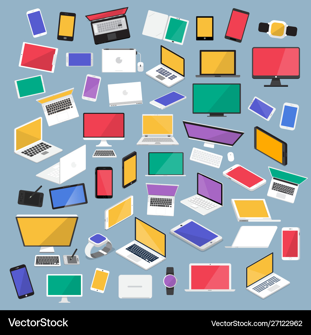 Set flat design concept computer desktop tablet Set flat design concept computer desktop tablet vector image