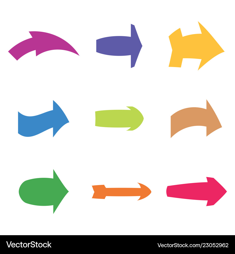 Set of nine multicolored various arrows Set of nine multicolored various arrows vector image