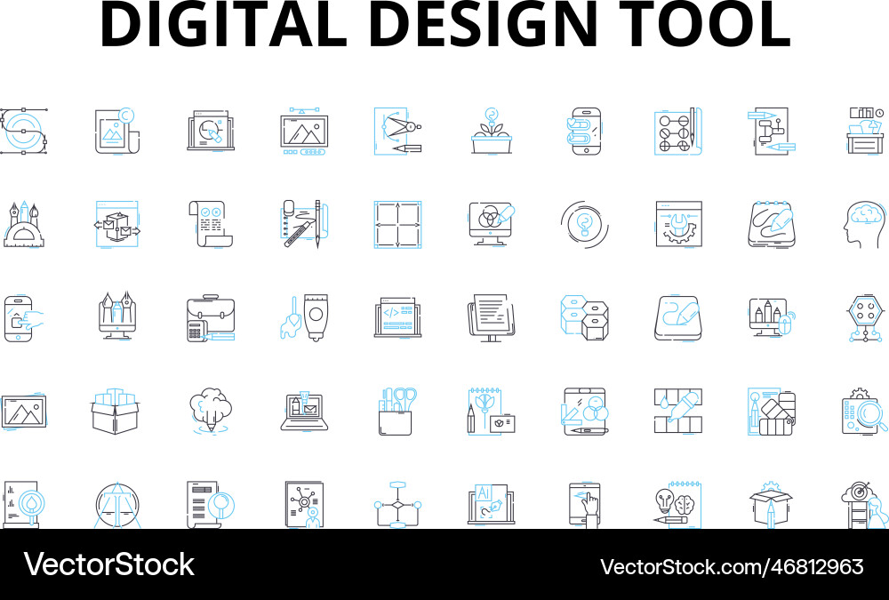 Digital design tool linear icons set photoshop Digital design tool linear icons set photoshop vector image