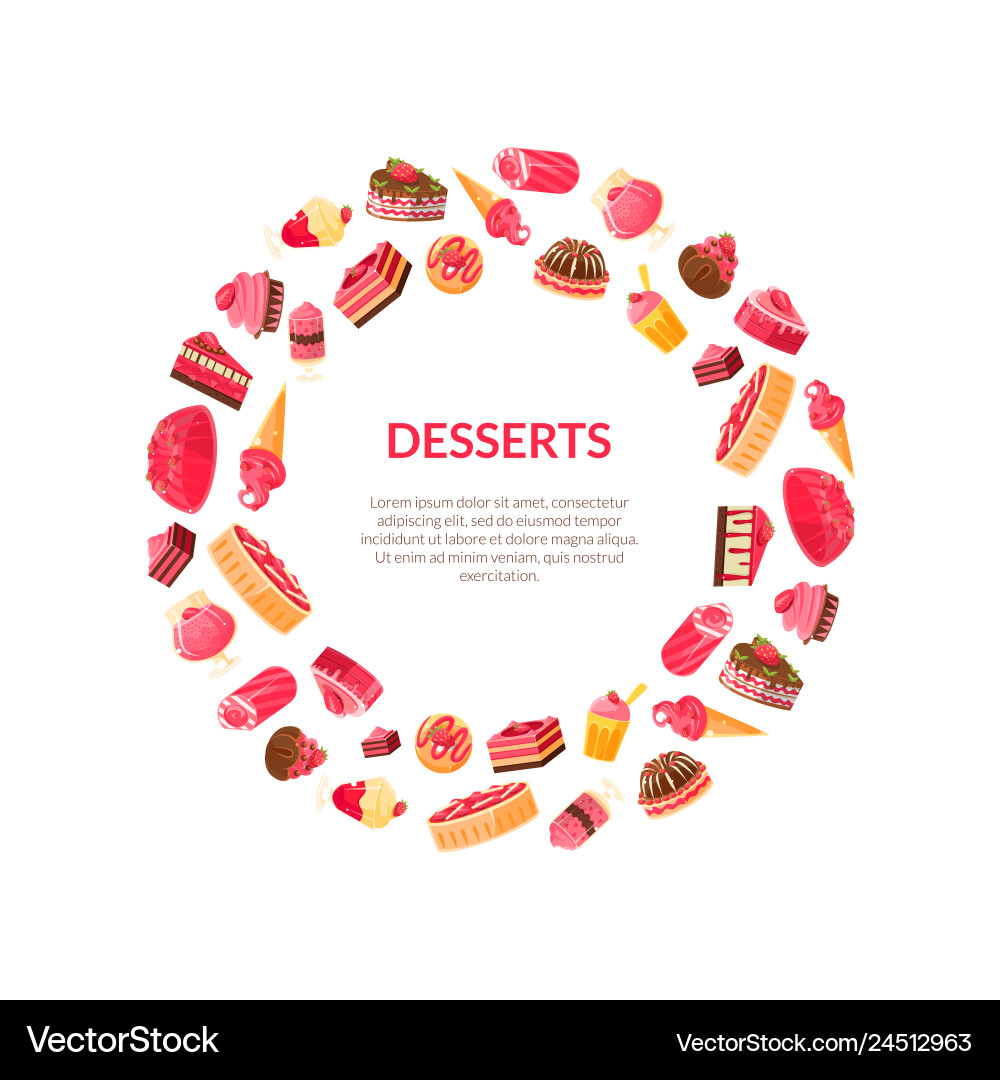 Köstliche Desserts runde Rahmen Süßwaren Köstliche Desserts runde Rahmen Süßwaren vektorbild