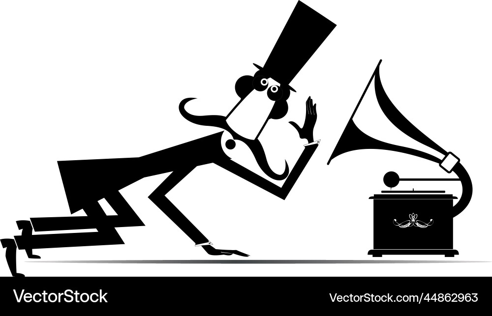 Man and retro record player vector image