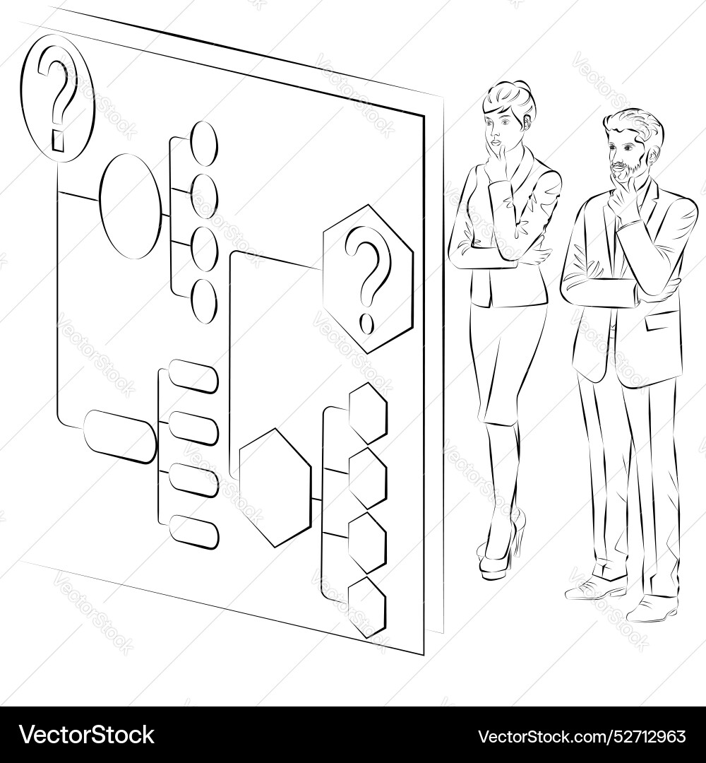 Man and woman identify problems sketch Royalty Free Vector