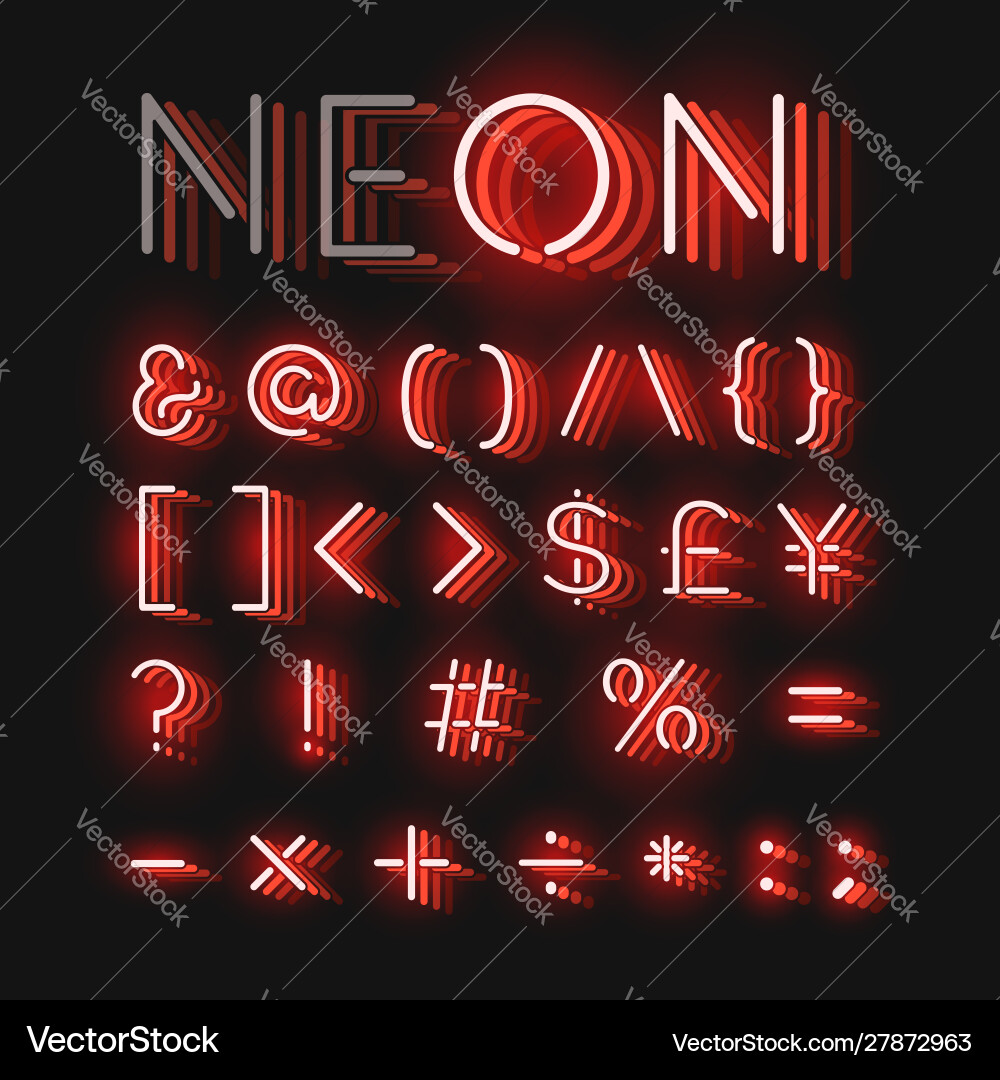 Red neon character font set on black background Red neon character font set on black background vector image