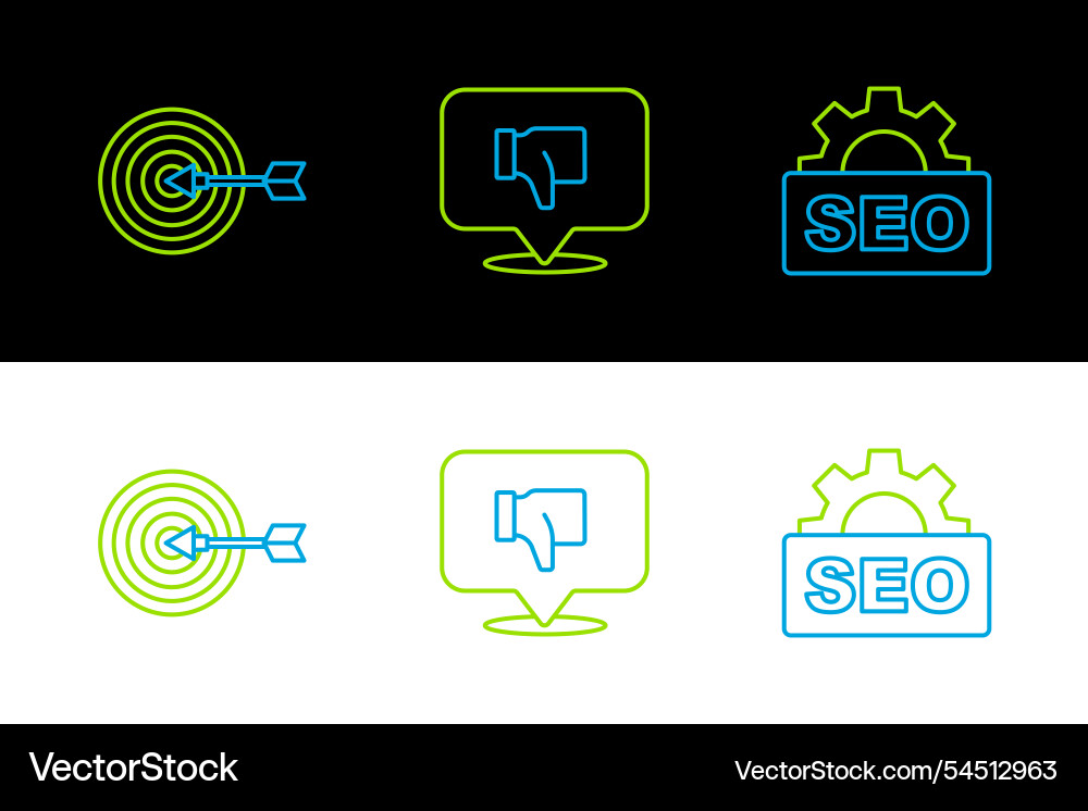 Set line seo optimization target and dislike Set line seo optimization target and dislike Vector Image