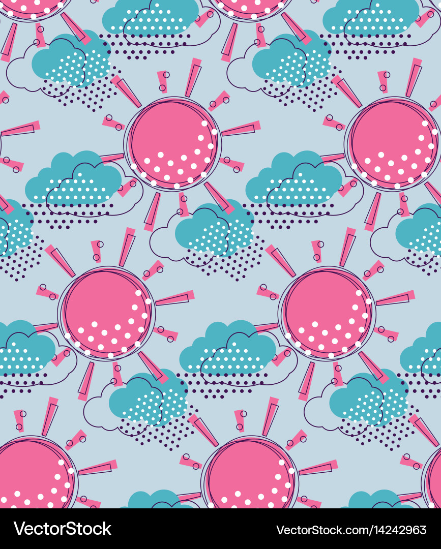 Sun with clouds seamless pattern vector image