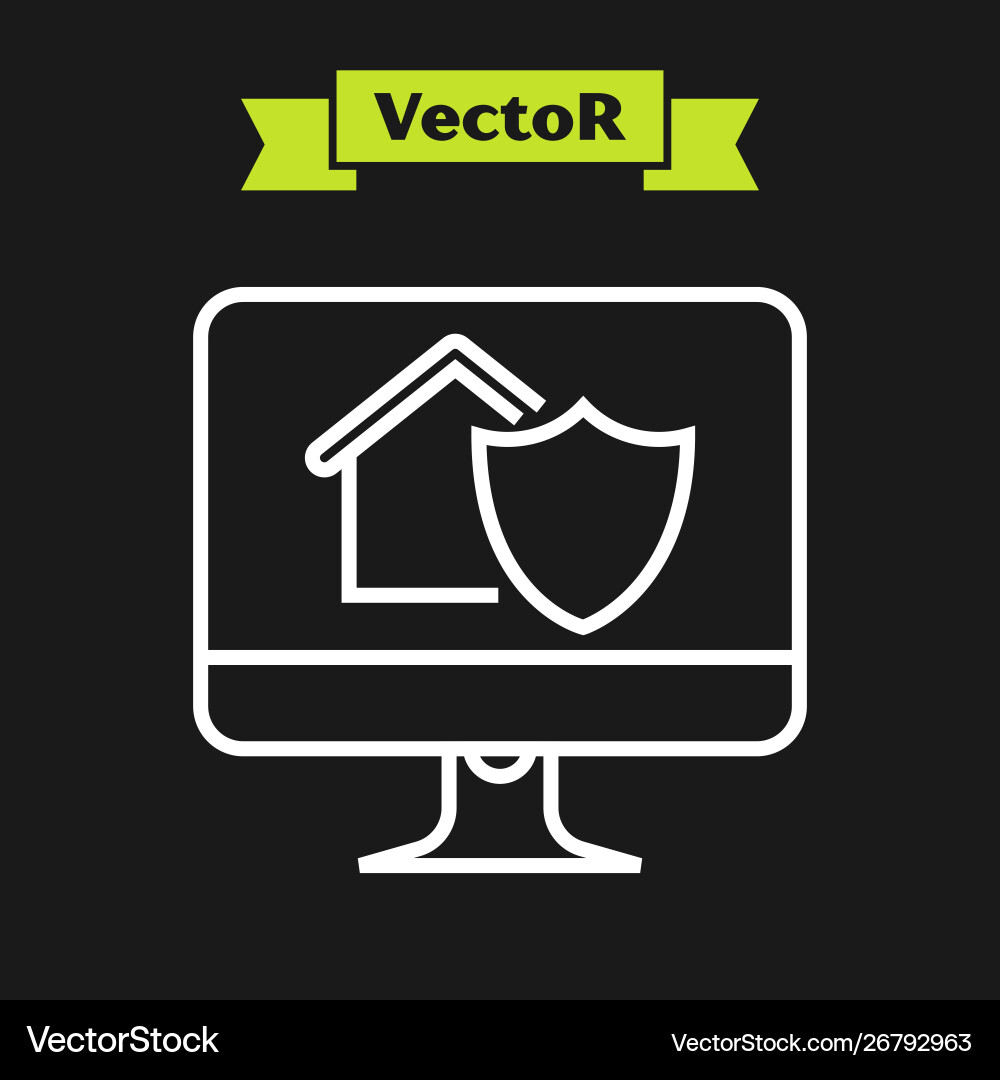 White line computer monitor with house under White line computer monitor with house under vector image