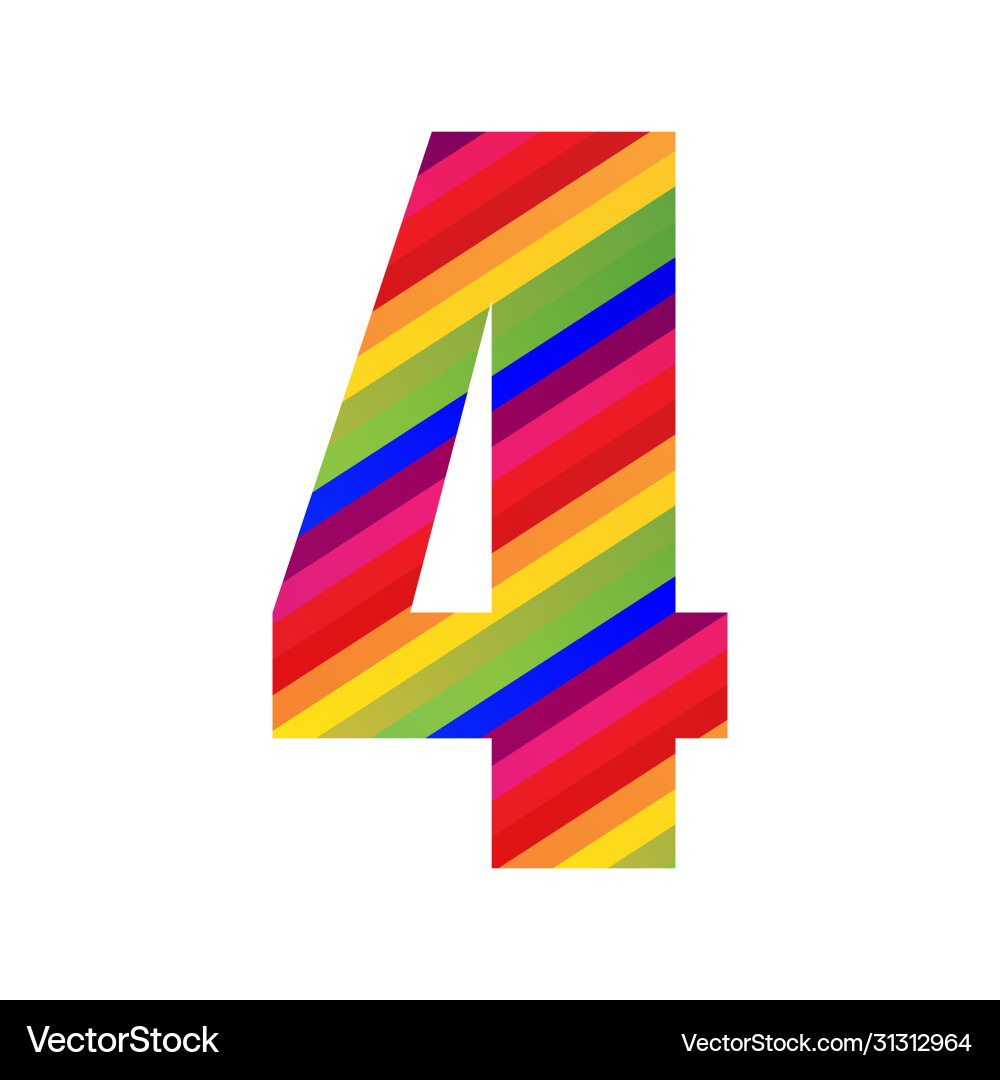 4 number rainbow style numeral digit colorful 4 number rainbow style numeral digit colorful vector image