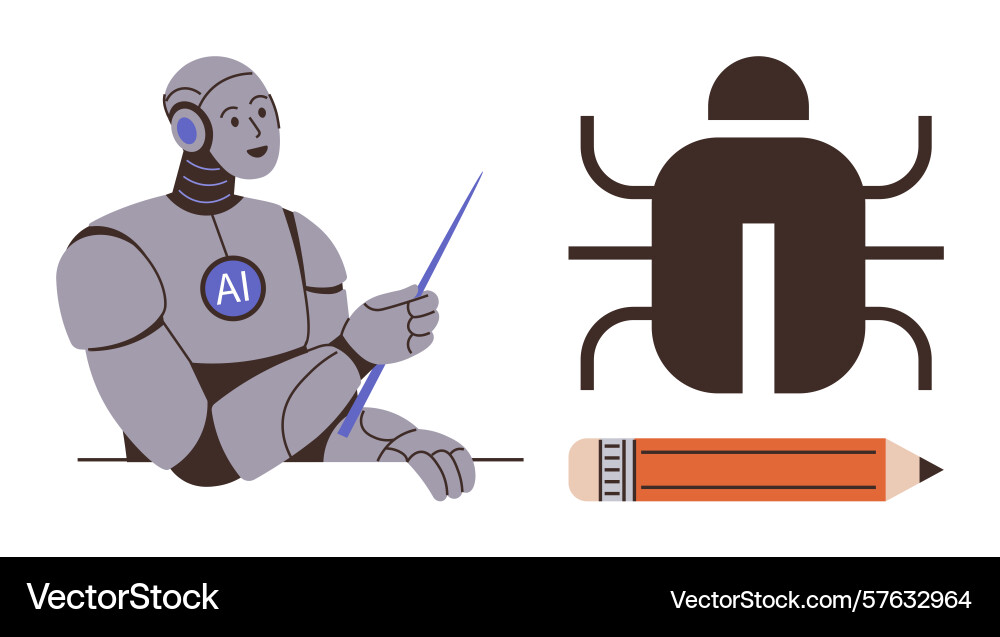 Ai Roboter-Unterricht über Software Bugs mit Ai Roboter-Unterricht über Software Bugs mit vektorbild