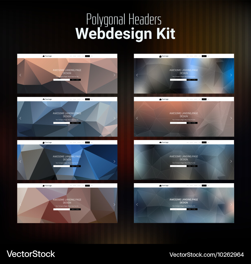 Blurred polygonal website header kit vector image