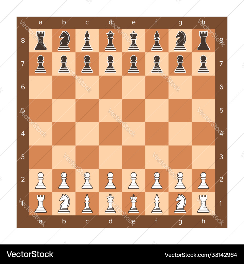 Chess board with piece setup flat clip art Chess board with piece setup flat clip art vector image
