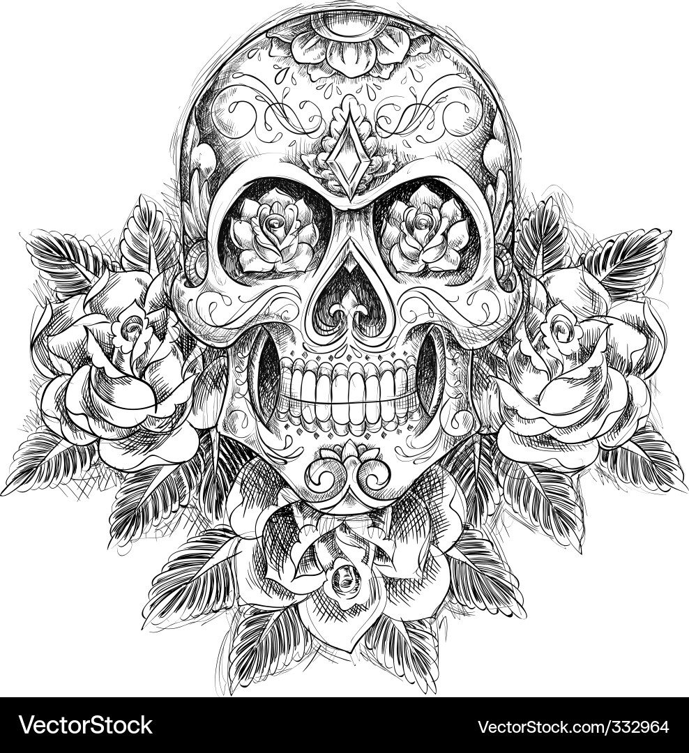 Elegant Skull with Roses vector image