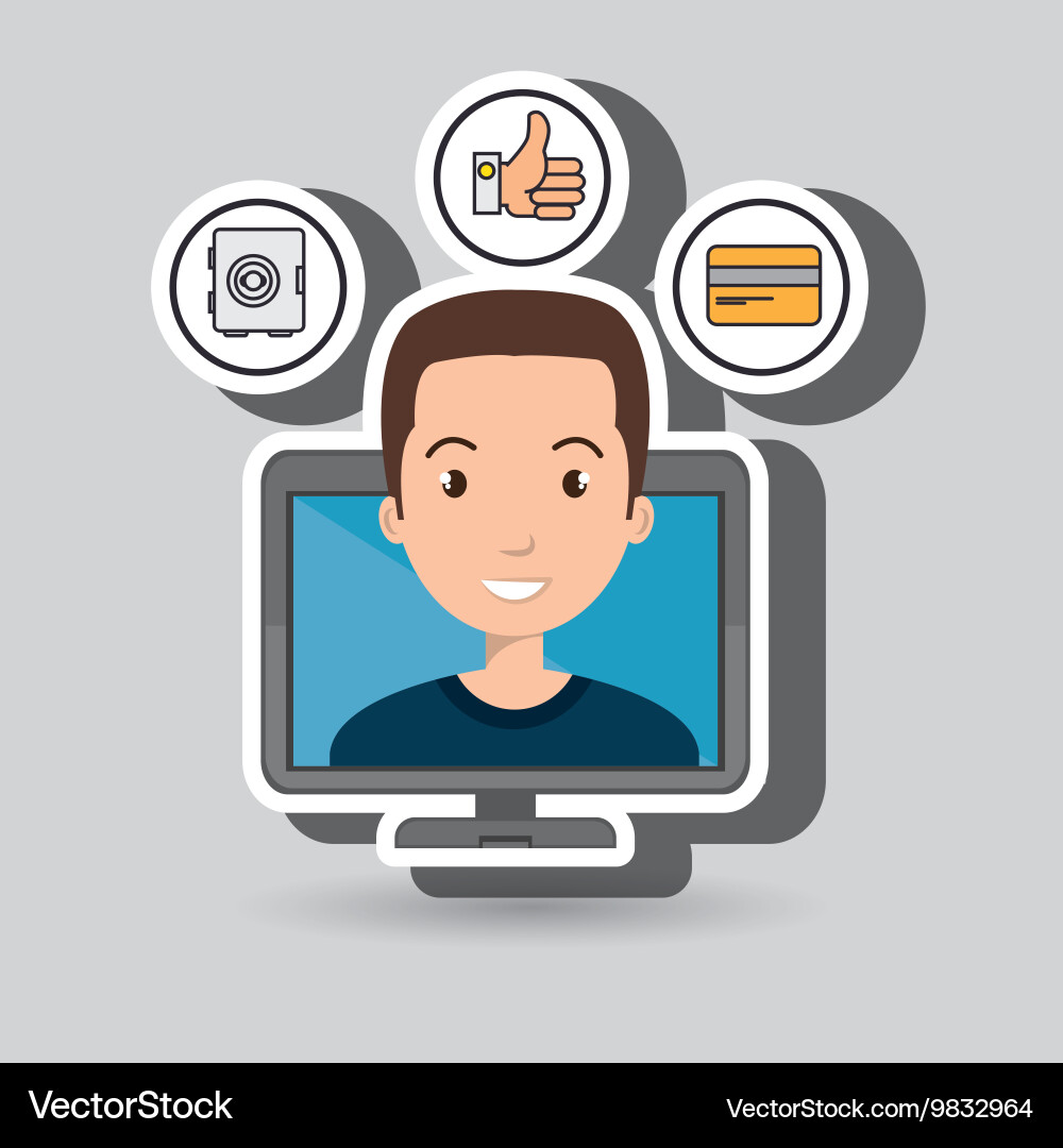Man with hand card and screen isolated icon design vector image