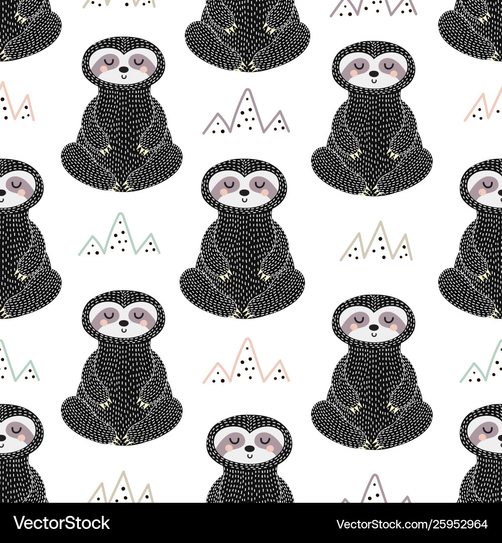 Meditating sloth seamless pattern Meditating sloth seamless pattern vector image