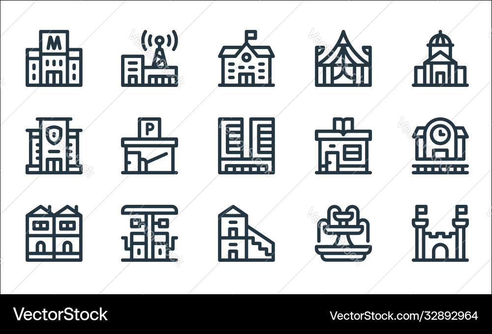 Urban building line icons linear set quality Urban building line icons linear set quality vector image