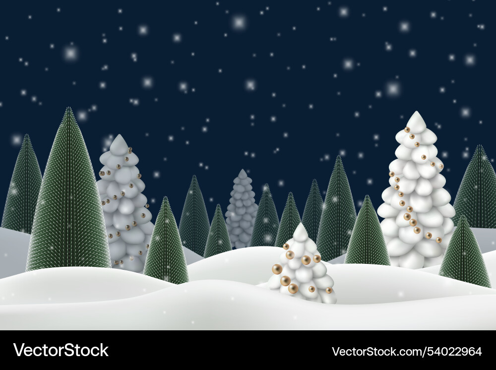 Winter moon snowy abstract landscape night pine Vector Image