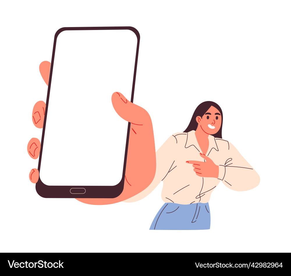 Woman Holding Smartphone with Blank Screen Vector Image