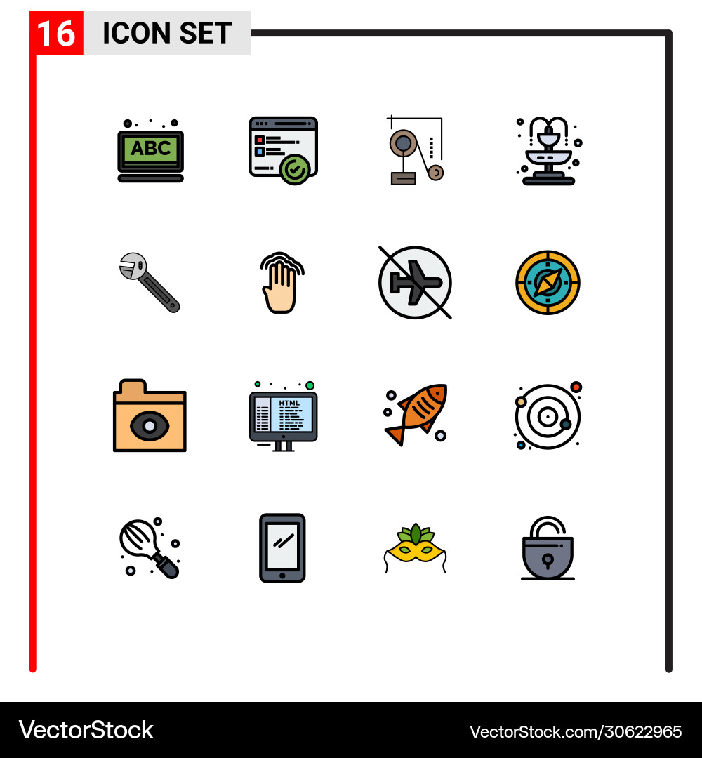 16 universal flat color filled lines set for web Vector Image