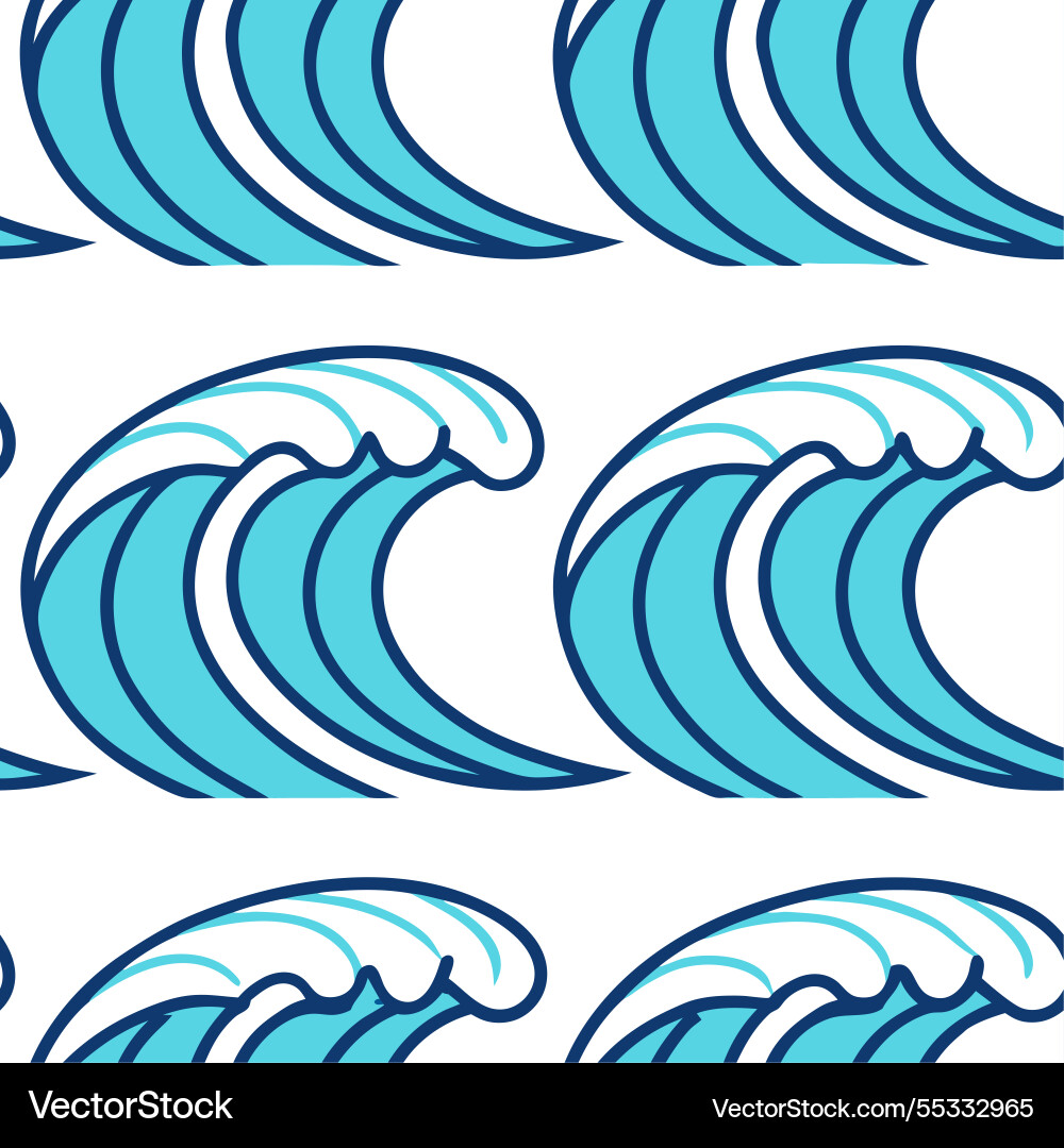 Dynamic summer waves seamless pattern with high vector image