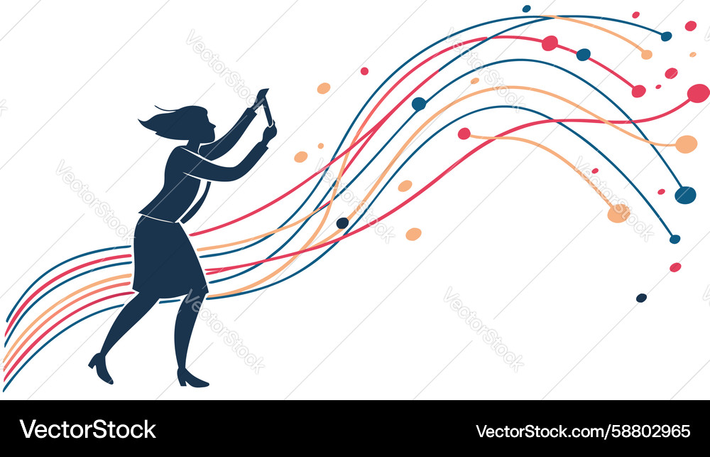 Person interacting with dynamic data stream Vector Image
